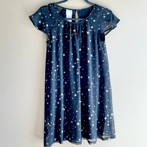CRB Girls Flutter Sleeve Metallic Star Dress - Size 16 - Picture 2 of 3